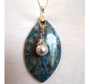 Agate Crazy Lace bleue + perle grise irisée