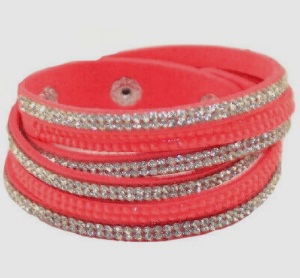 Bracelet rouge strass argentés et rouges