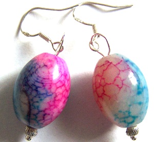 Boucles d'oreilles Perles d'agates ovales rose et bleues