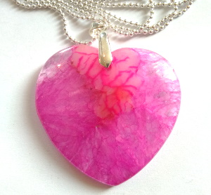 Collier Coeur d'Agate Druzy Géode rose et transparent