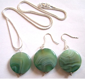 Collier + BO Agates disques verts