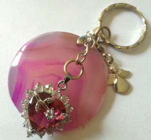 Porte Clé Agate mauve rose + Coeur Cristal Violet Ange
