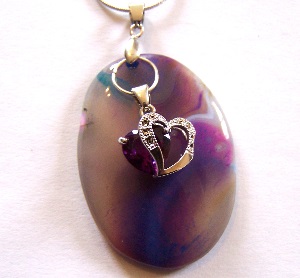 Collier Agate violette + Coeur cristal