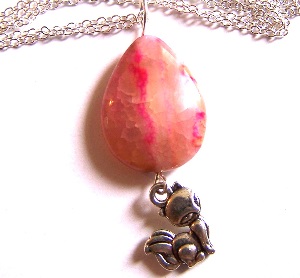 Collier Agate rose + chat