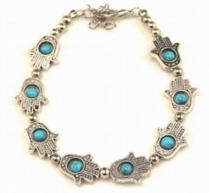Bracelet argenté Main de Fatima bleu