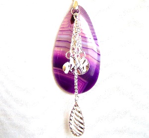 Collier Agate violette long pendentif argenté