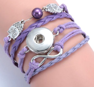Bracelet cuir violet Hibou Infini Bouton Noosa