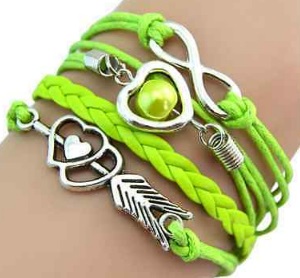 Bracelet cuir vert Infini Coeurs