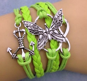 Bracelet cuir vert Infini Papillon Ancre