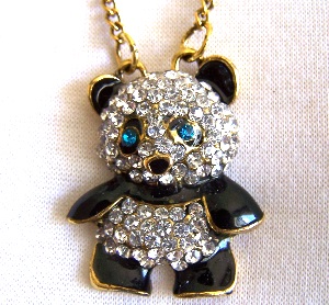 Collier Ourson Panda Strass blancs