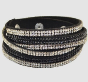 Bracelet noir strass blancs et noirs